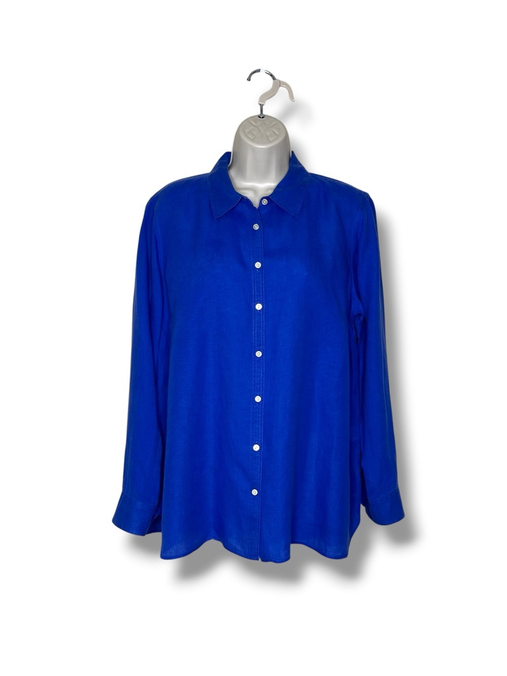 Talbots 100% Linen Button Front Shirt Blue Long Sleeve Women Large Lagenlook